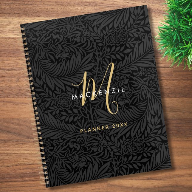 Elegant Gold Monogram Black Floral 2026 Planer (Von Creator hochgeladen)