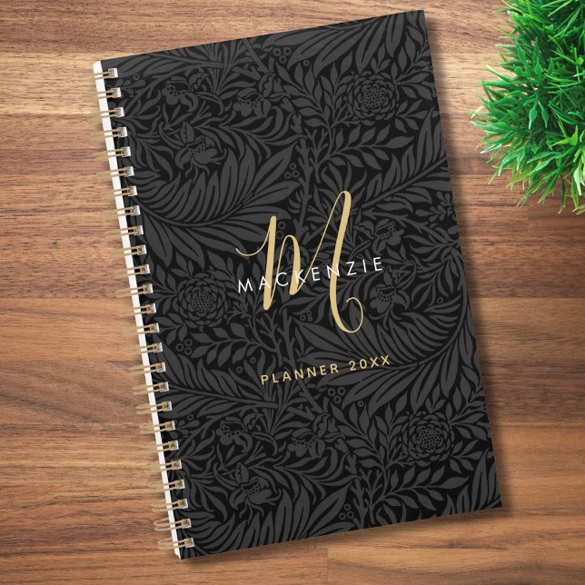 Elegant Gold Monogram Black Floral 2026 Planer (Von Creator hochgeladen)