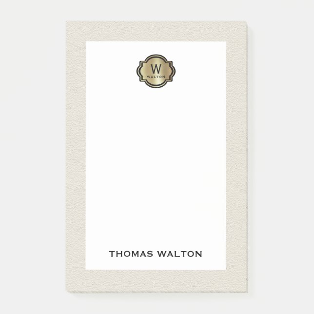 Elegant Gold Monogram Creamy White Leather Look Post-it Klebezettel (Vorderseite)