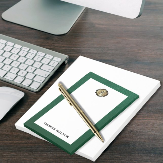Elegant Gold Monogram Emerald Green Leather Look Post-it Klebezettel (Von Creator hochgeladen)
