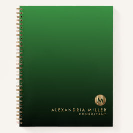 Elegant Gold Monogram Emerald Green Notizbuch