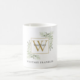 Elegant Gold Monogram Eukalyptus Greenery Kaffeetasse