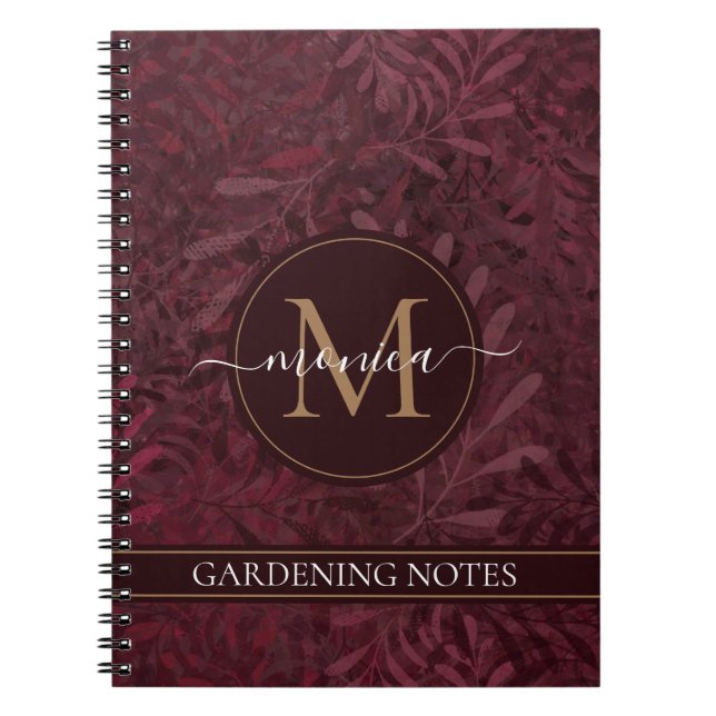 Elegant Gold Monogram Floral Brown Maroon Notizblock (Vorderseite)