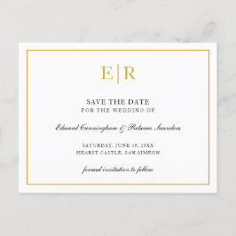 Elegant Gold Monogram Formal Wedding Save the Date Ankündigungspostkarte