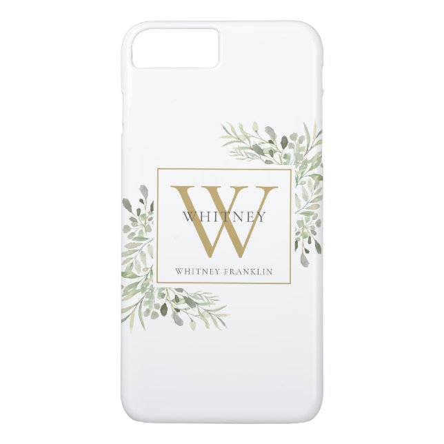Elegant Gold Monogram Greenery Moderne Case-Mate iPhone Hülle (Rückseite)