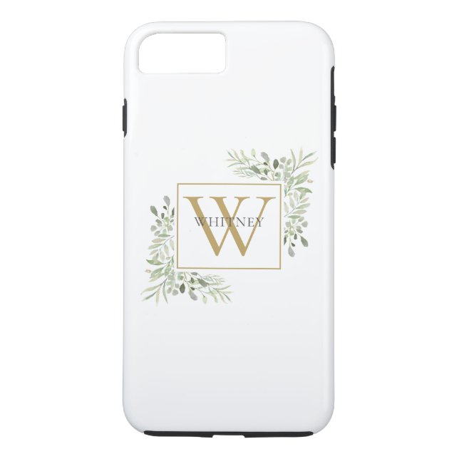 Elegant Gold Monogram Greenery Personalisiert Case-Mate iPhone Hülle (Rückseite)