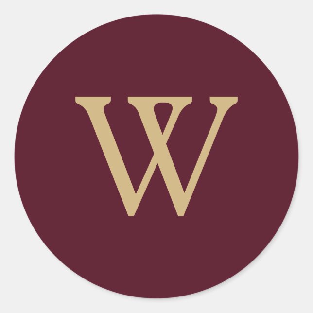 Elegant Gold Monogram Initial Marsala Burgundy Runder Aufkleber (Vorderseite)