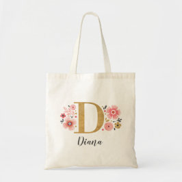 Elegant Gold Monogram Name Rosa Floral Tragetasche