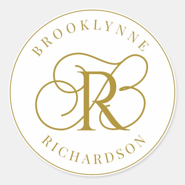 Elegant Gold Monogram Runder Aufkleber (Vorderseite)