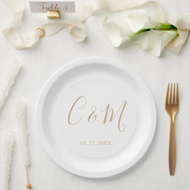 Elegant Gold Monogram Wedding Pappteller (Hochzeit)