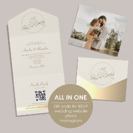 Elegant Gold Monogram Wedding QR Code All In One Einladung