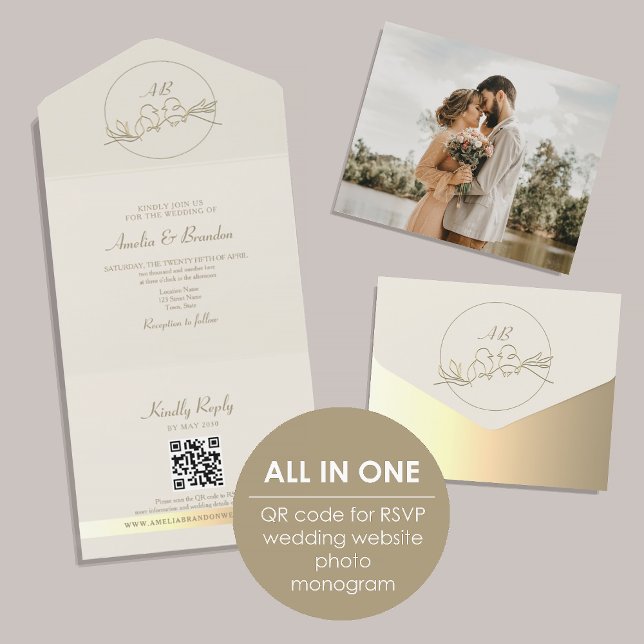 Elegant Gold Monogram Wedding QR Code All In One Einladung (Von Creator hochgeladen)