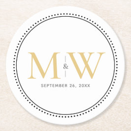 Elegant Gold Monogram Wedding Runder Pappuntersetzer