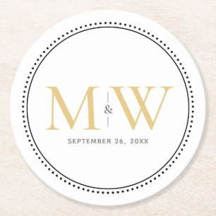 Elegant Gold Monogram Wedding Runder Pappuntersetzer