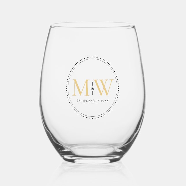 Elegant Gold Monogram Wedding Weinglas Ohne Stiel (Vorderseite)