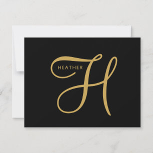 Elegant Gold Monogramm Schwarz Mitteilungskarte
