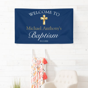 Elegant Gold Navy Baby Taufe Willkommen Banner