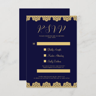 Elegant Gold Navy bleu islamique QR Code carte RSV