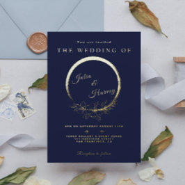 Elégant Gold Navy Blue Mariage Foil Invitation