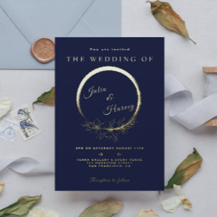 Elégant Gold Navy Blue Mariage Foil Invitation