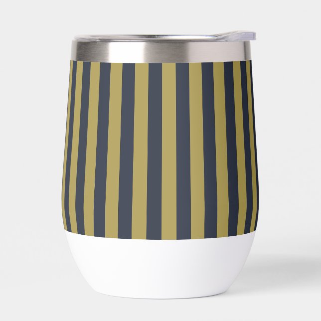 Elégant Gold & Navy Blue Vertical Stripes (Gauche)