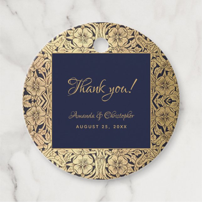 Elegant Gold Navy Blue Vintage Hochzeit Runde Geschenkanhänger (Vorderseite)