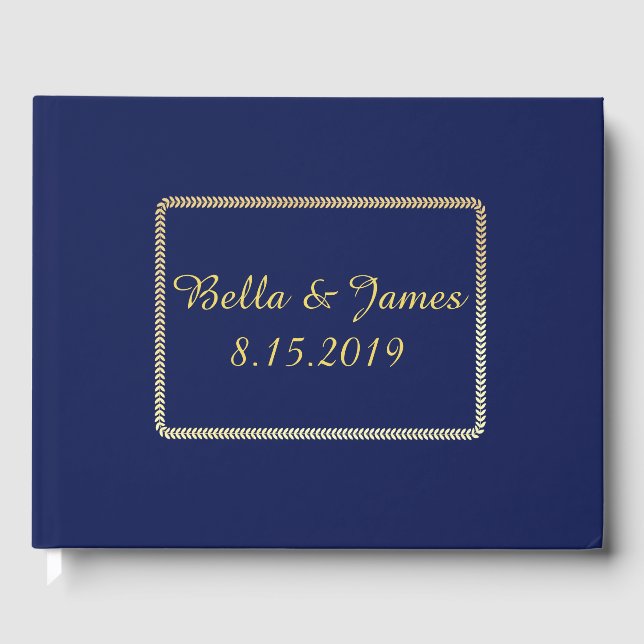 Elegant Gold Navy Blue Wedding Guestbook Gästebuch (Vorderseite)