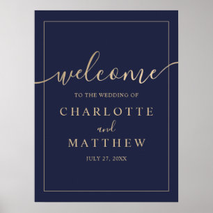 Elegant Gold & Navy Blue Welcome Mariage Poster