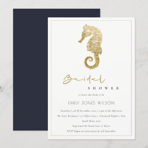 ELEGANT GOLD NAVY SEEPFERD BRAUTPARTY INVITE DANKESKARTE