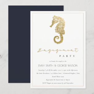 ELEGANT GOLD NAVY SEEPFERD ENGAGEMENT PARTEI EINLA DANKESKARTE