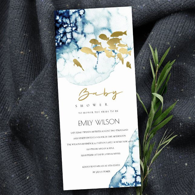 ELEGANT GOLD NAVY UNTERWASSER FISH BABY DUSCHE EINLADUNG (Von Creator hochgeladen)