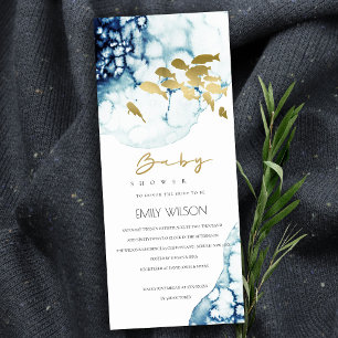 ELEGANT GOLD NAVY UNTERWASSER FISH BABY DUSCHE EINLADUNG