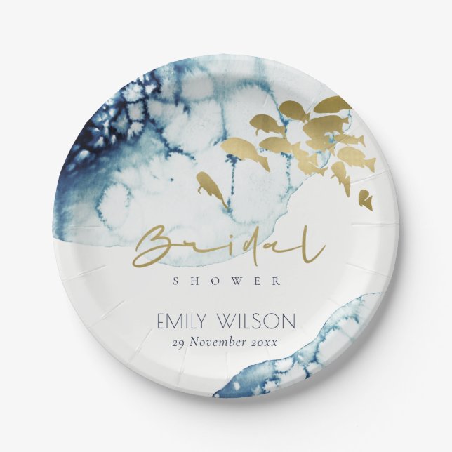 ELEGANT GOLD NAVY UNTERWASSER FISH BRAUTPARTY PAPPTELLER (Vorderseite)