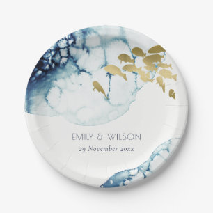 ELEGANT GOLD NAVY UNTERWASSER-MEERESFISCHWEDEN PAPPTELLER