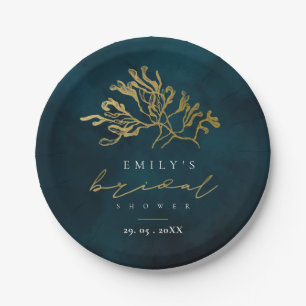 ELEGANT GOLD NAVY UNTERWASSER MEERESWEED BRAUTPART PAPPTELLER