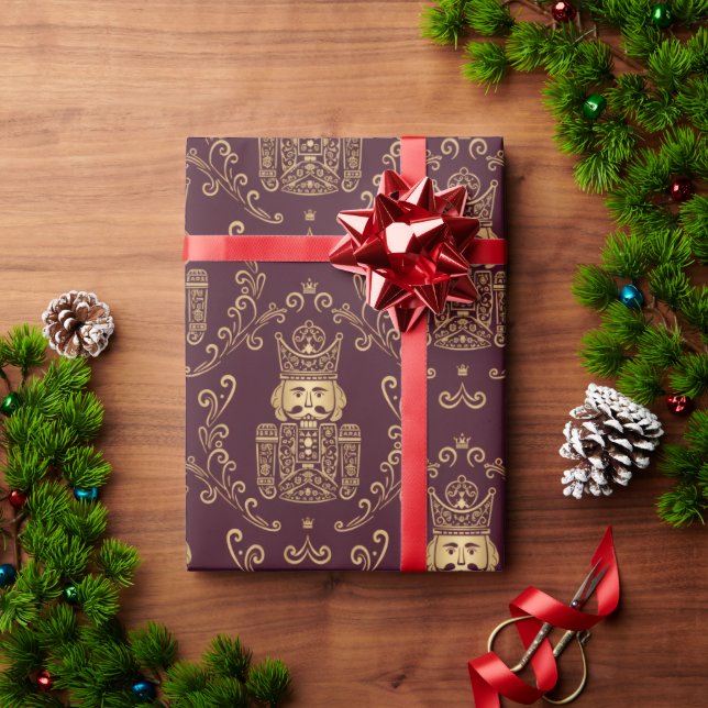 Elegant Gold Nutcracker Christmas Damask Geschenkpapier (Feiertagsgeschenk)
