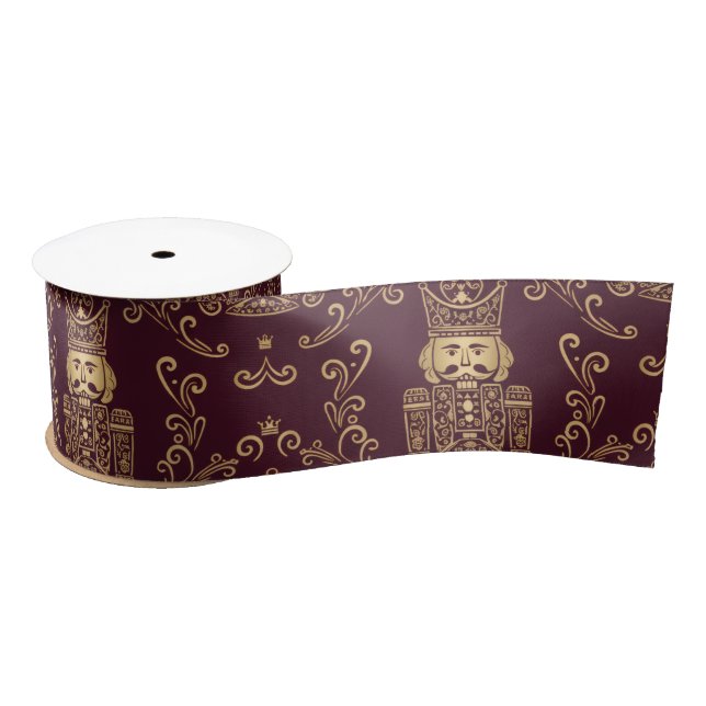 Elegant Gold Nutcracker Christmas Damask Satinband (Spule)