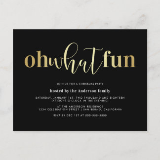 Elegant Gold Oh What Fun Christmas Party lädt ein Postkarte