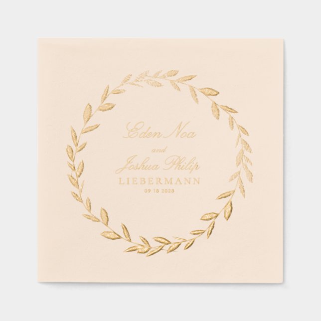 Elegant Gold Olive Branch Wreath Wedding Cocktail (Recto)