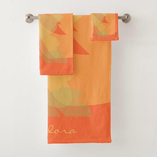 Elegant Gold Orange Abstrakt Floral Badhandtuch Set (Insitu)