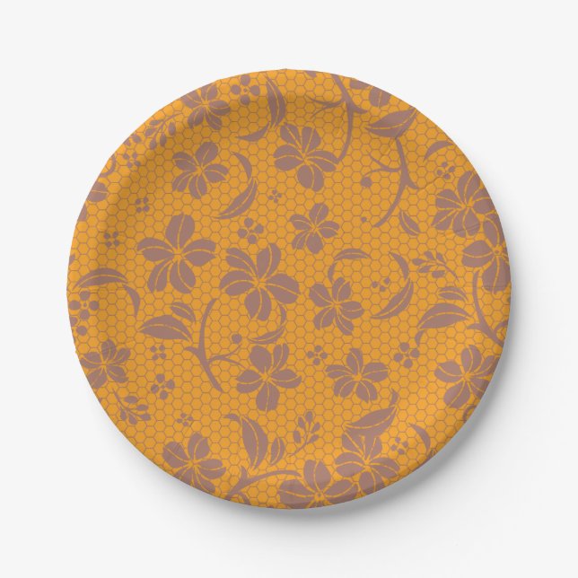 Elegant Gold Orange Lacey Design Pappteller (Vorderseite)