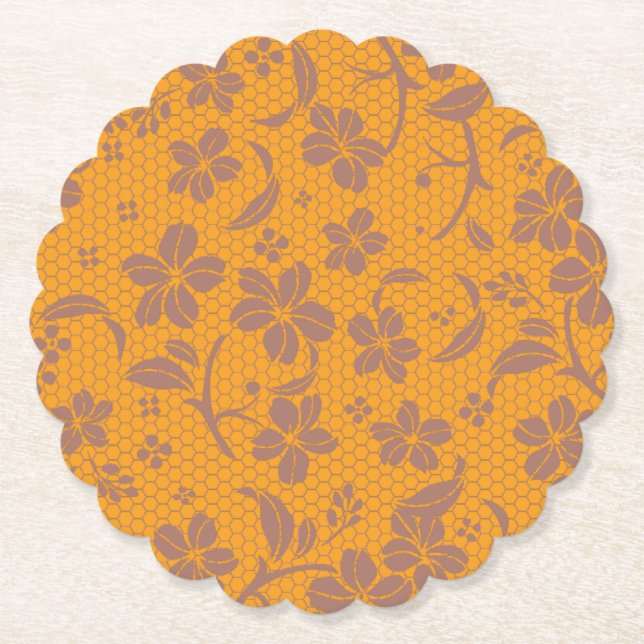 Elegant Gold Orange Lacey Design Untersetzer (Vorderseite)