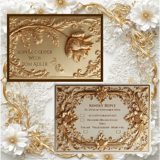 Elegant Gold Ornate Baroque Grandeur Floral Motifs RSVP Karte