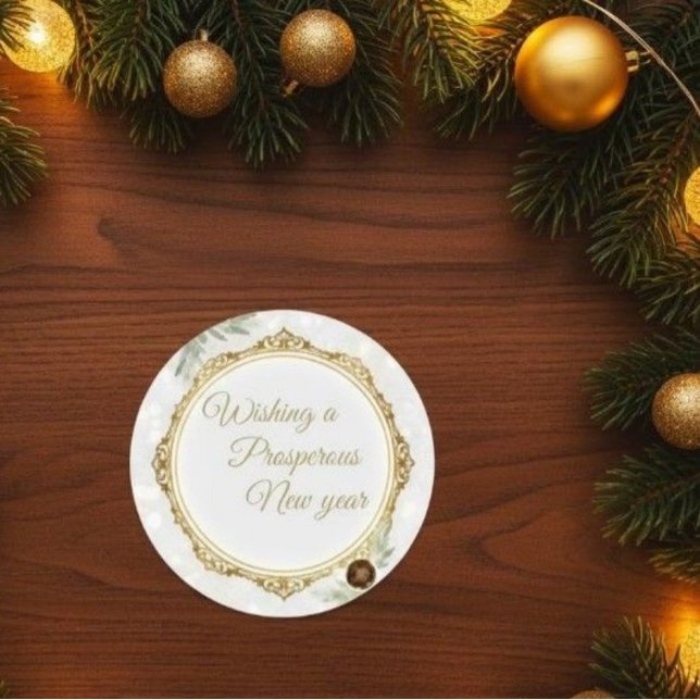 Elegant Gold Ornate Frame Round Sticker with Eucal (Créateur téléchargé)