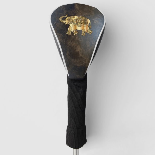 Elegant Gold Paisley Bläserelefant, Lederlook Golf Headcover (Vorderseite)
