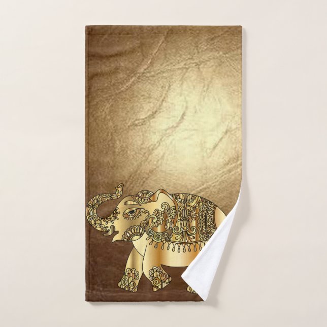 Elegant Gold Paisley Elephant Imitate Leather Handtuch (Handtuch)