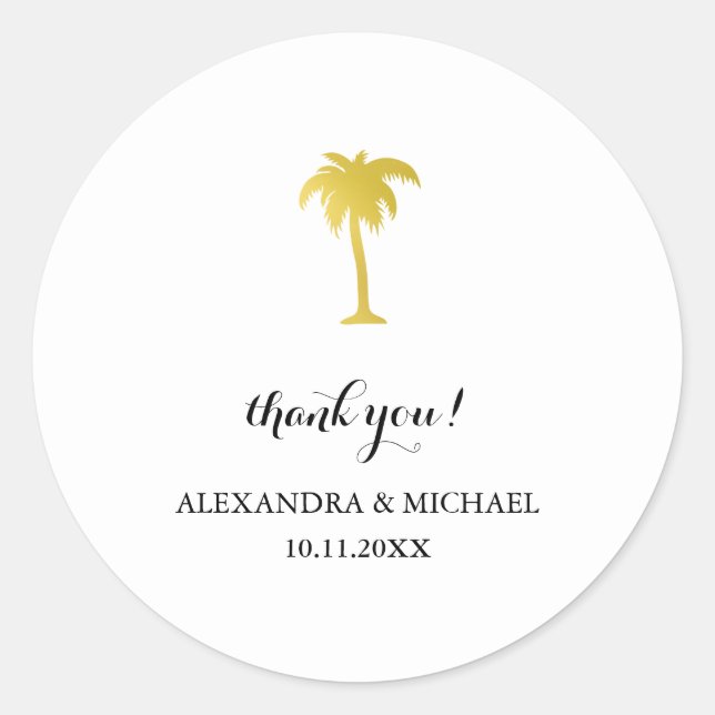 Elegant Gold Palm Tree Vielen Dank Gastgeschenk Ho Runder Aufkleber (Vorderseite)