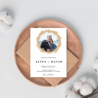 Elegant Gold Pampas Wreath Foto Einladung Hochzeit