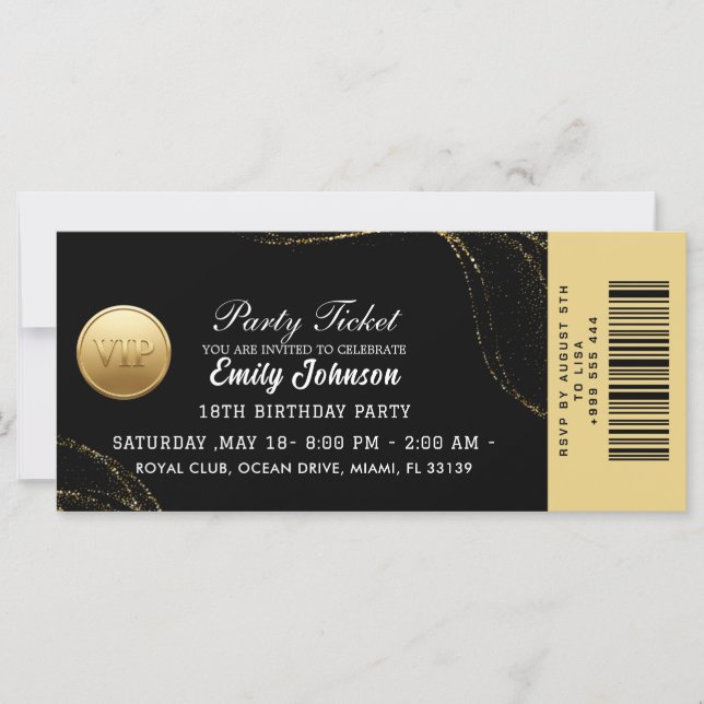 Elegant Gold Party Ticket Invitation (Devant)