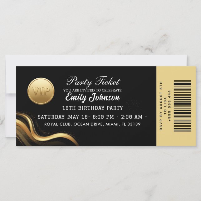 Elegant Gold Party Ticket Invitation (Devant)